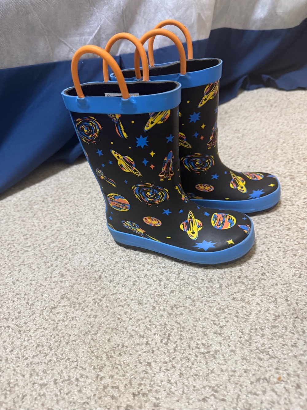 Cat & Jack Kids Space-Print Rain Boots in Black, Blue & Orange